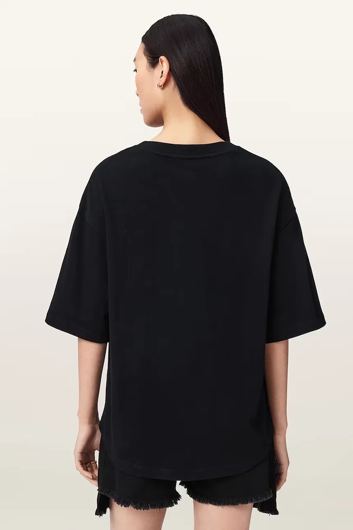 AllSaints T-shirt oversize damski bawełniany STACKS W151JE czarny AW26