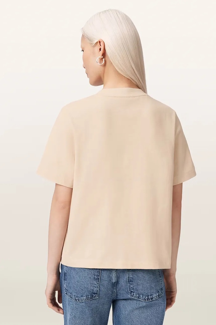 AllSaints Уголемена тениска дамска от памук ELLA W136JE бежов AW26