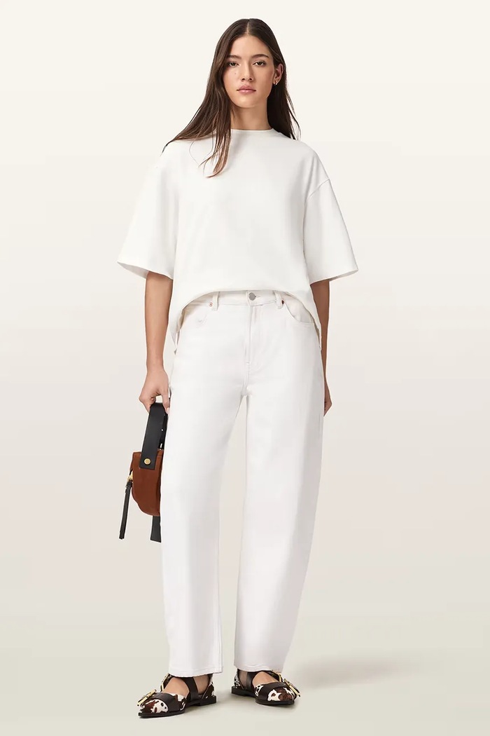 Oblačila AllSaints oversize kratka majica ženska bombažna ESME W131JE bela