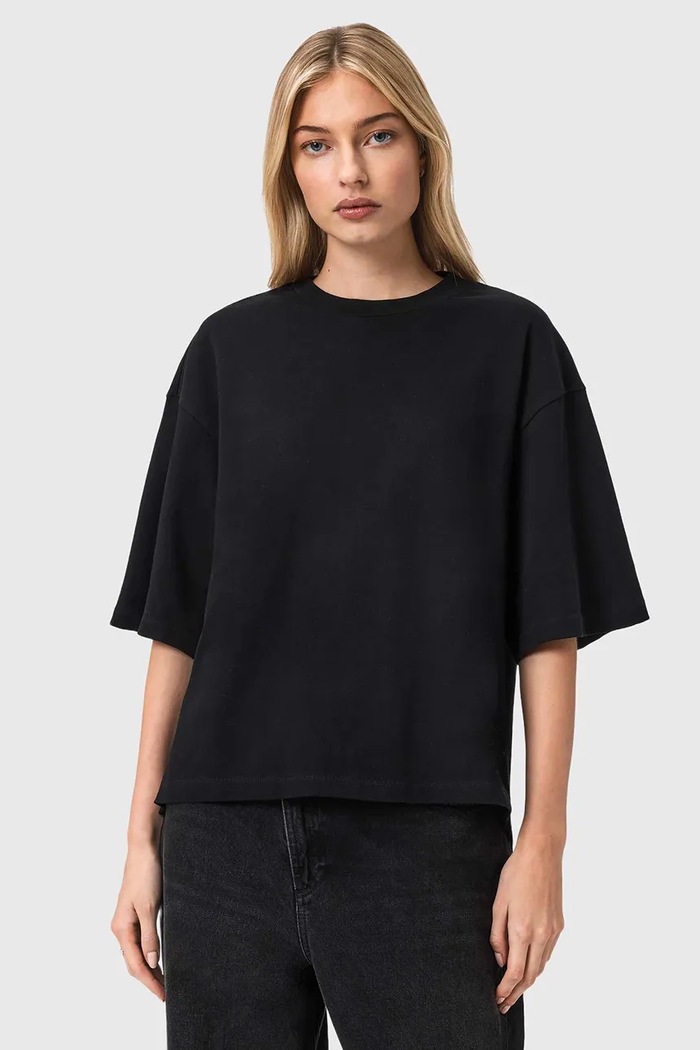 AllSaints oversize kratka majica ženska bombažna ESME W131JE črna AW26