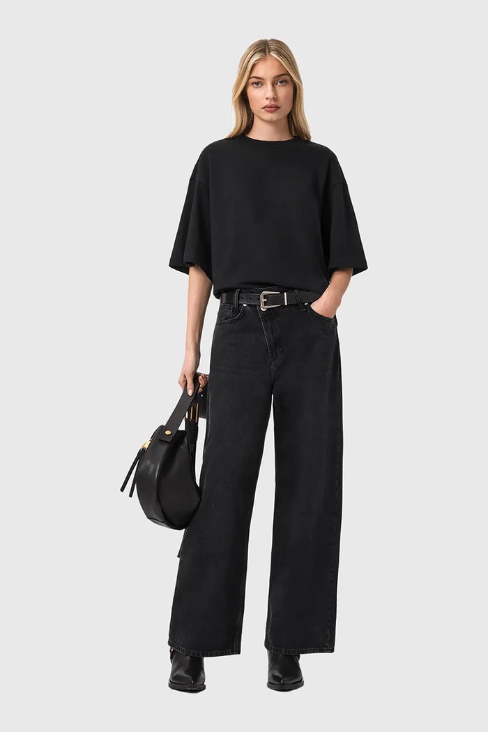 Oblačila AllSaints oversize kratka majica ženska bombažna ESME W131JE črna