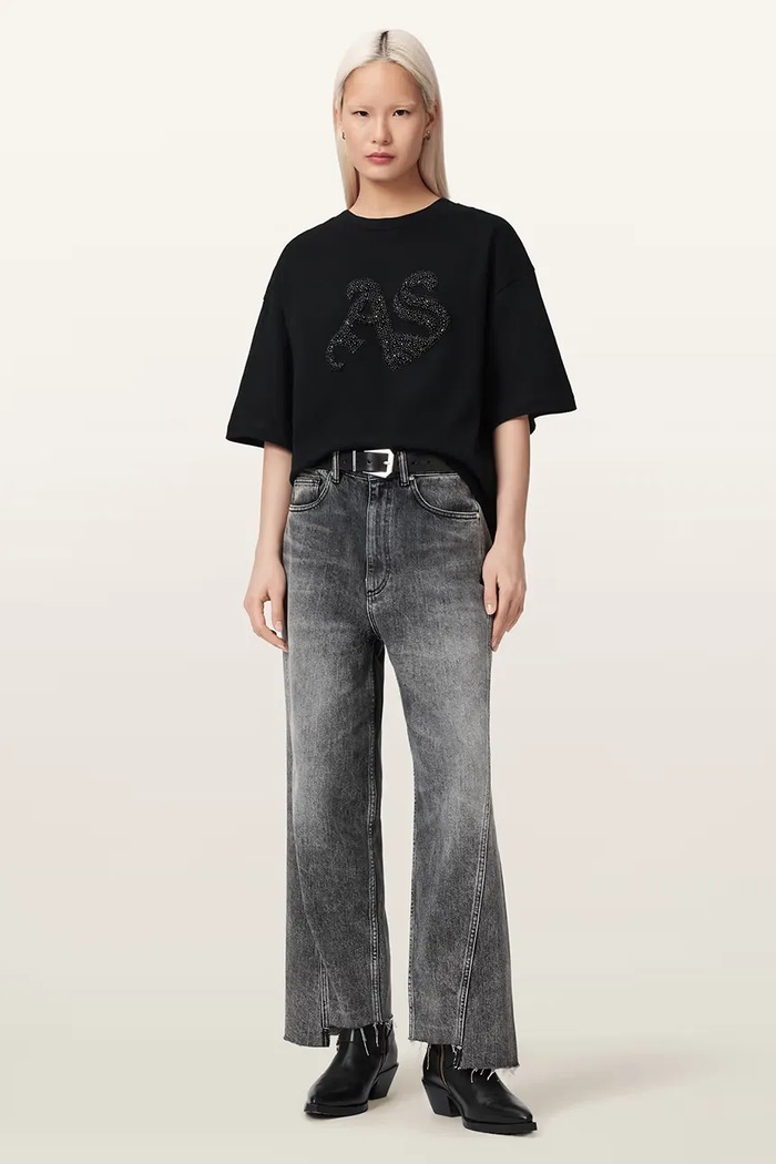Îmbrăcăminte AllSaints tricou oversized pentru femei, din bumbac ICON W117JE negru