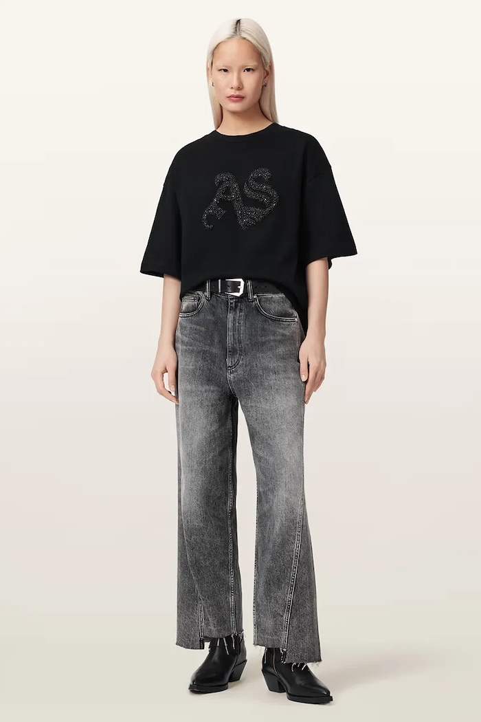 Îmbrăcăminte AllSaints tricou oversized pentru femei, din bumbac ICON W117JE negru