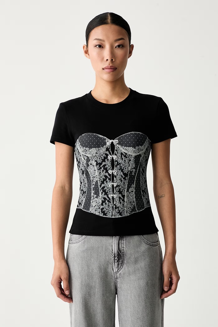 Miss Sixty T-shirt damski bawełniany z elastanem czarny 6M2SJ14200