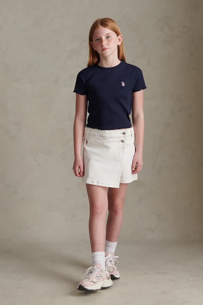 T-shirt dziecięcy bawełniany z elastanem U.S. Polo Assn. granatowy USG2119.L68