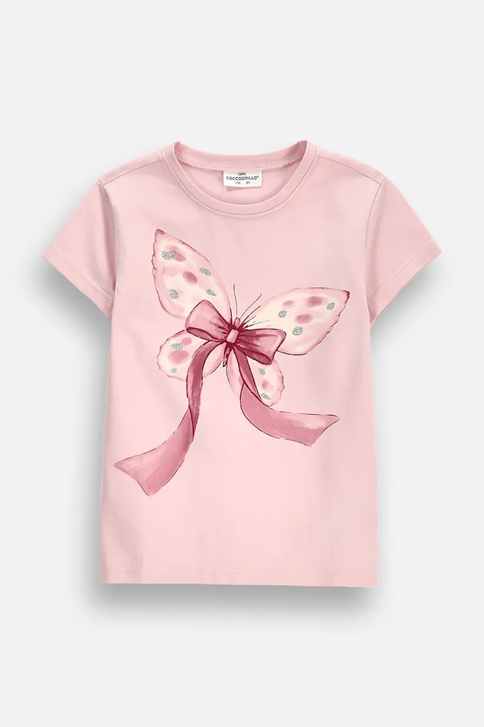 Coccodrillo T-shirt dziecięcy bawełniany z elastanem różowy ZC6143203FGK