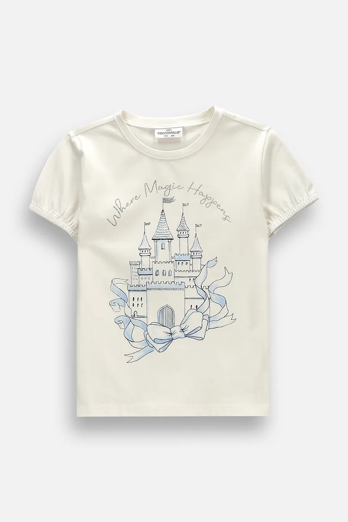 Coccodrillo T-shirt dziecięcy bawełniany z elastanem beżowy ZC6143201FGK