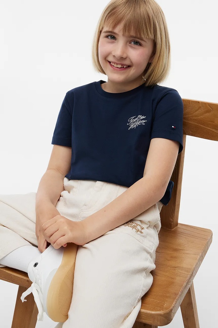 T-shirt dziecięcy bawełniany Tommy Hilfiger granatowy KG0KG09633.128.176.9BY2