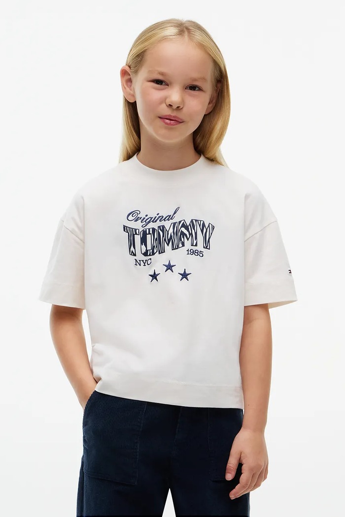 Tommy Hilfiger T-shirt oversize dziecięcy bawełniany z elastanem biały KG0KG09632.9BY2
