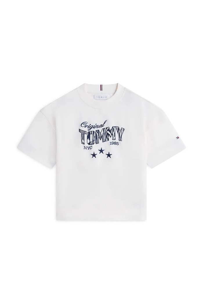 Tommy Hilfiger T-shirt oversize dziecięcy bawełniany z elastanem KG0KG09632.9BY2 biały AW26