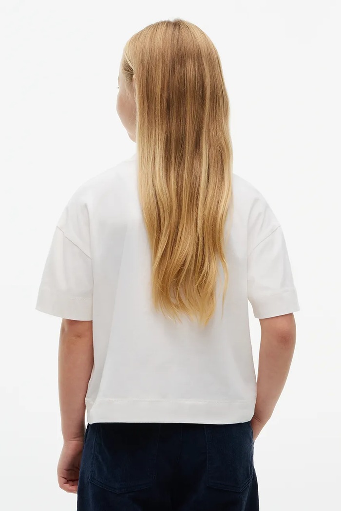 Dziewczynka Tommy Hilfiger T-shirt oversize dziecięcy bawełniany z elastanem KG0KG09632.9BY2 biały