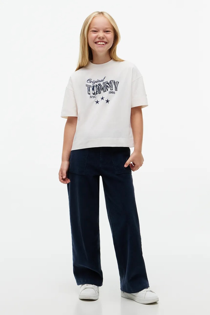T-shirt oversize dziecięcy bawełniany z elastanem Tommy Hilfiger KG0KG09632.9BY2 biały