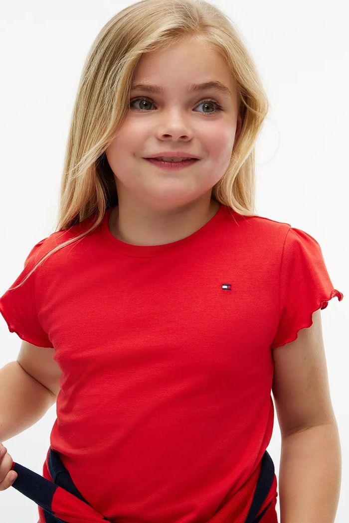 T-shirt dziecięcy z bawełną Tommy Hilfiger czerwony KG0KG07052.128.176.9BY2