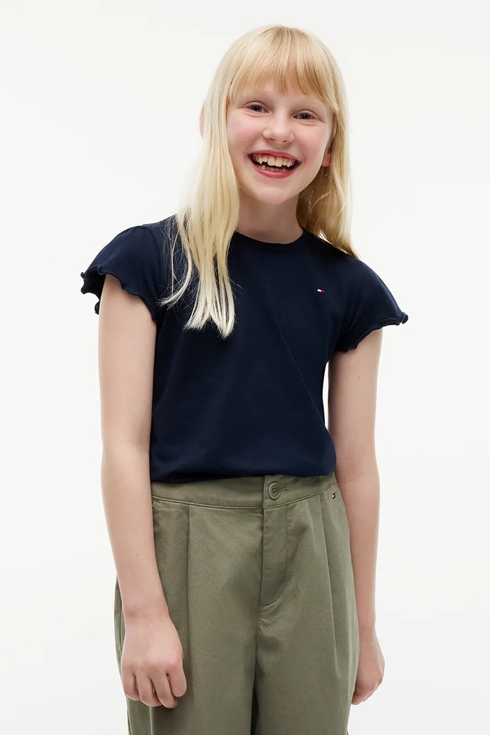 Tommy Hilfiger T-shirt dziecięcy z bawełną granatowy KG0KG07052.128.176.9BY2