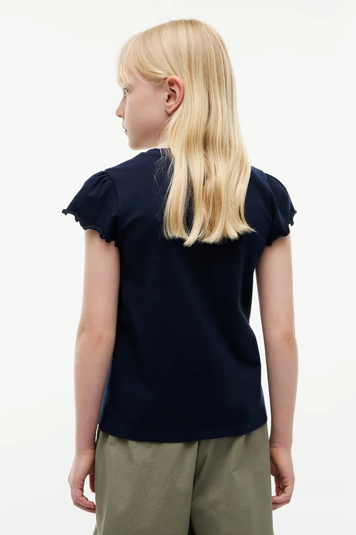 Dziewczynka Tommy Hilfiger T-shirt dziecięcy z bawełną KG0KG07052.128.176.9BY2 granatowy