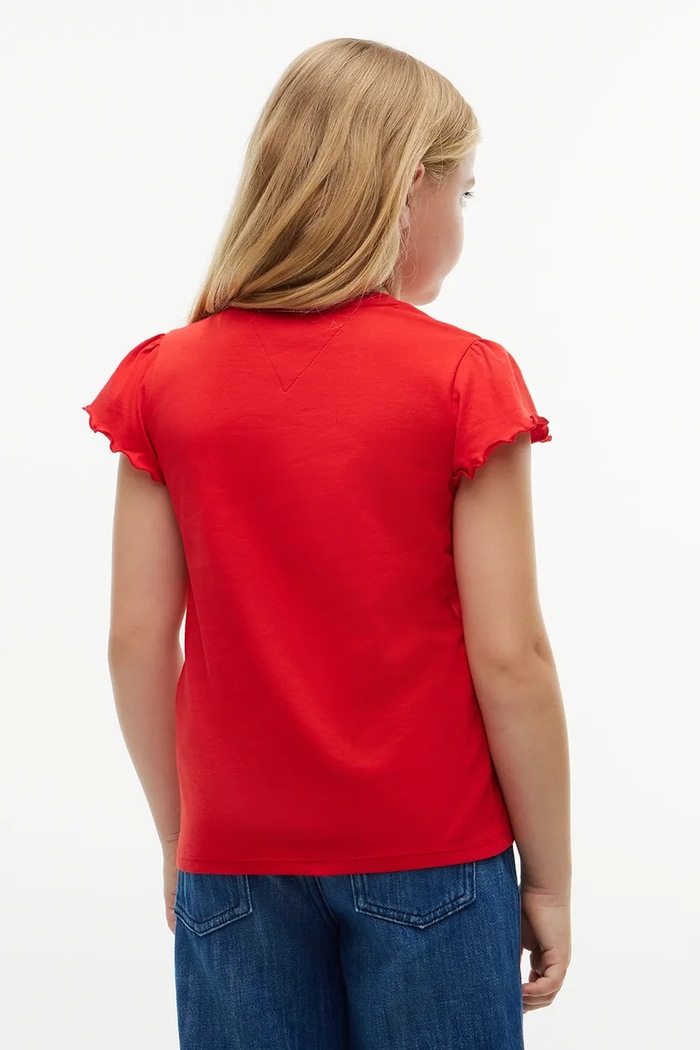Dziewczynka Tommy Hilfiger T-shirt dziecięcy z bawełną KG0KG07052.104.122.9BY2 czerwony