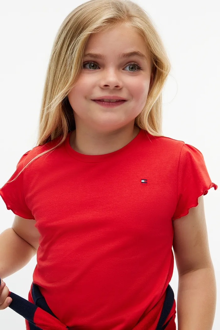T-shirt dziecięcy z bawełną Tommy Hilfiger czerwony KG0KG07052.104.122.9BY2