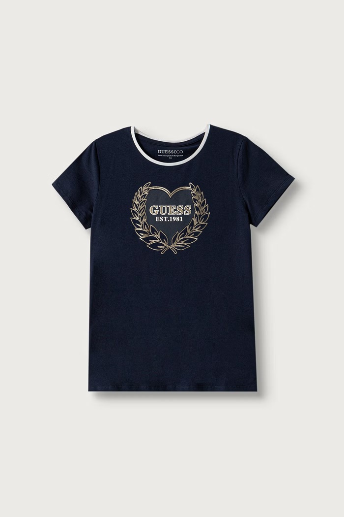 Guess T-shirt dziecięcy z bawełną granatowy J6BI14.K5799.9BY2