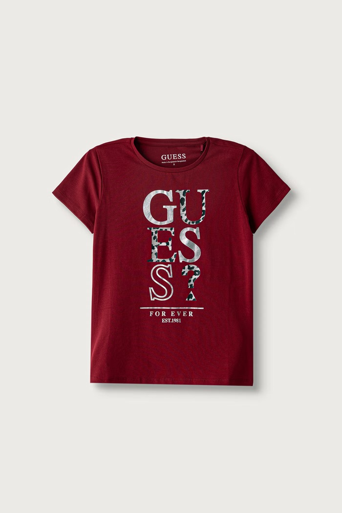 Guess T-shirt dziecięcy bawełniany z elastanem bordowy J6BI01.K5769.9BY2