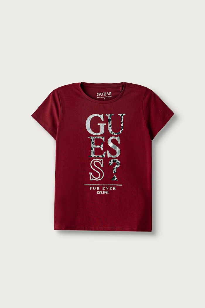 Guess T-shirt dziecięcy bawełniany z elastanem bordowy J6BI01.K5769.9BY2