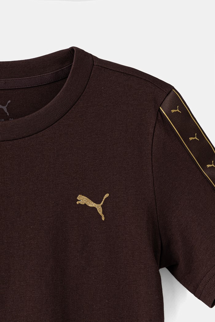 Dziewczynka Puma T-shirt dziecięcy z bawełną ESS TAPE Tee 694957 brązowy