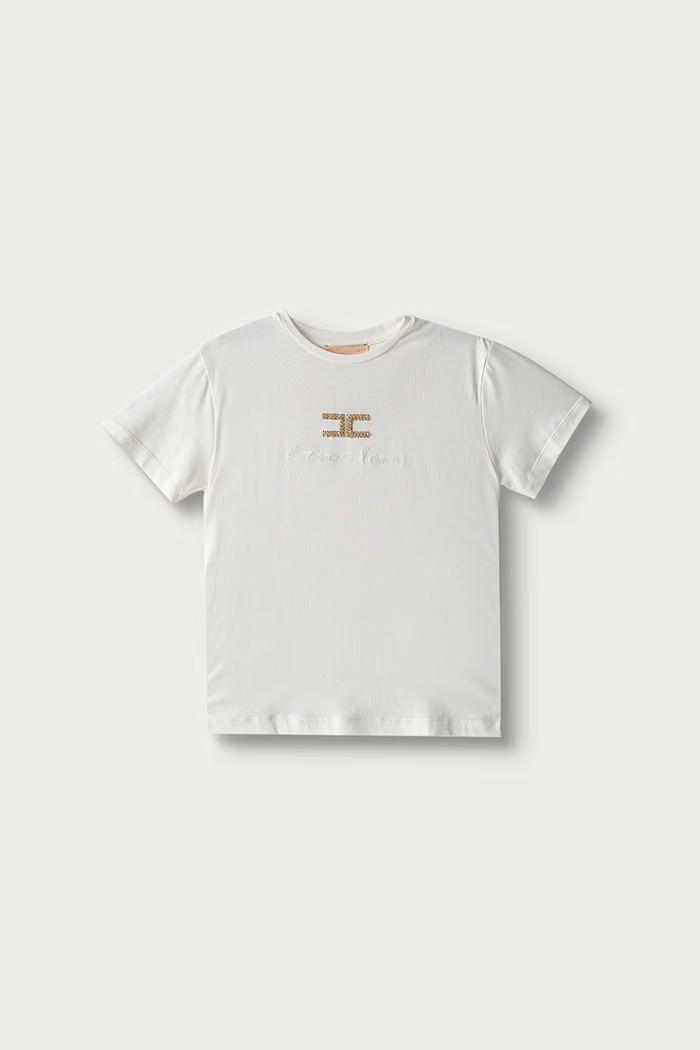 Elisabetta Franchi T-shirt παιδικό βαμβακερό με ελαστάν λευκό EFTS271.C.JE018