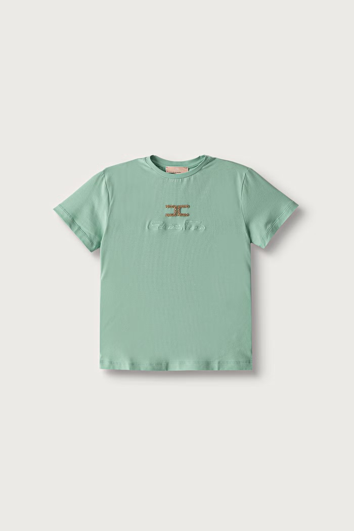 Elisabetta Franchi T-shirt παιδικό βαμβακερό με ελαστάν τιρκουάζ EFTS271.C.JE018