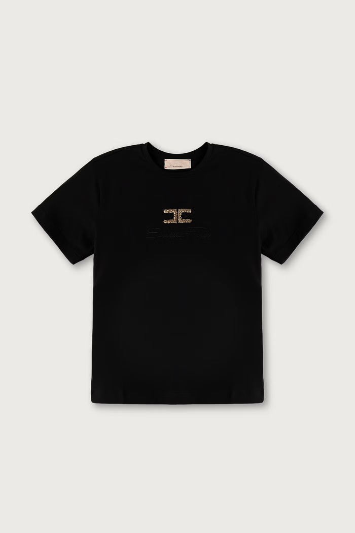Elisabetta Franchi T-shirt παιδικό βαμβακερό με ελαστάν μαύρο EFTS271.C.JE018