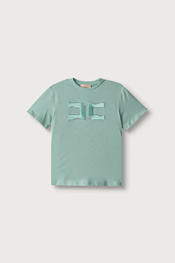 Elisabetta Franchi Tričko detské s bavlnou tyrkysová EFTS270.C.JE018