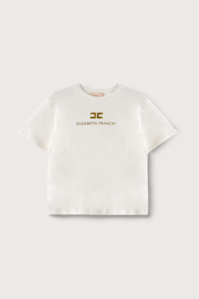 Elisabetta Franchi Majica za djecu od pamuka s elastanom bijela EFTS267.C.JE018