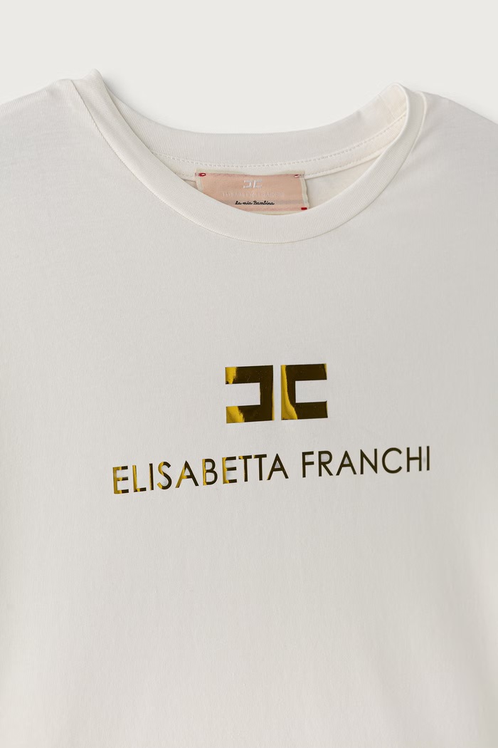 Djevojčice Elisabetta Franchi Majica za djecu od pamuka s elastanom EFTS267.C.JE018 bijela