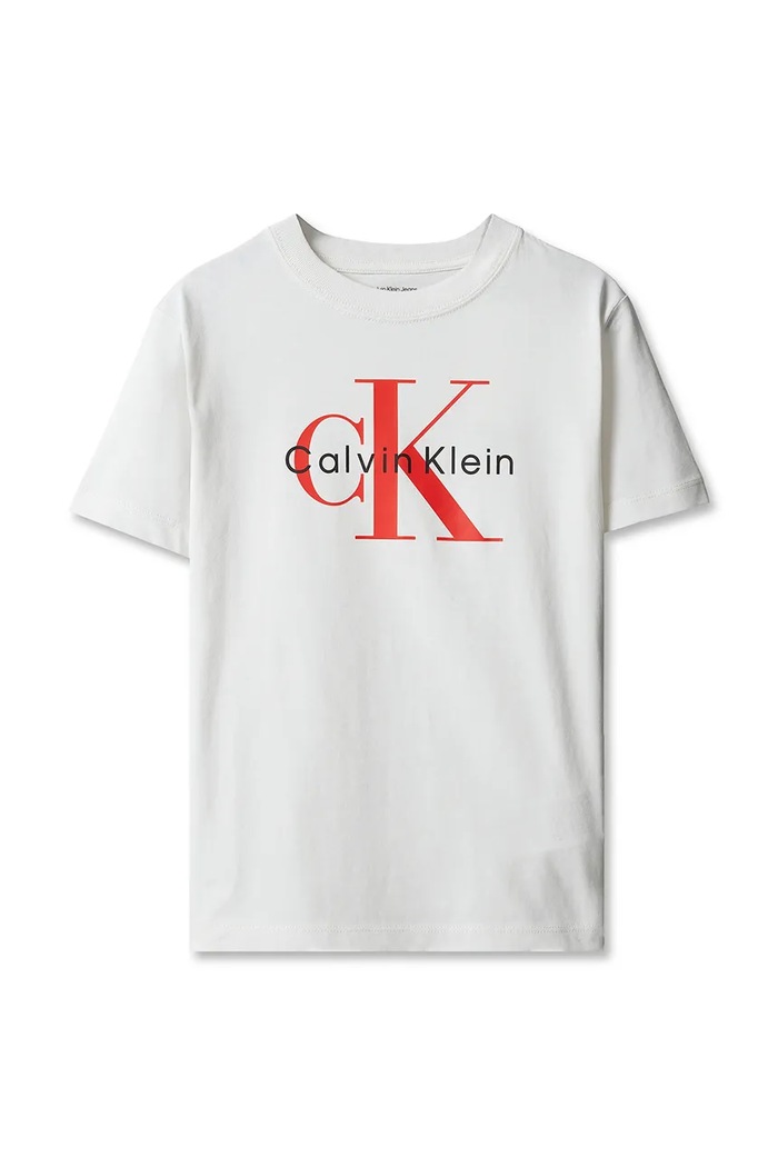 Calvin Klein Jeans T-shirt dziecięcy bawełniany LVCKTJA15U.128.170.9BY2 beżowy AW26