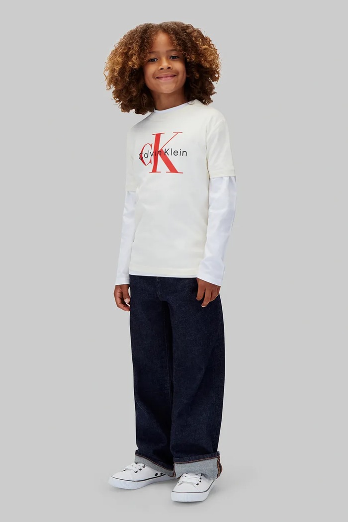 T-shirt dziecięcy bawełniany Calvin Klein Jeans beżowy LVCKTJA15U.128.170.9BY2