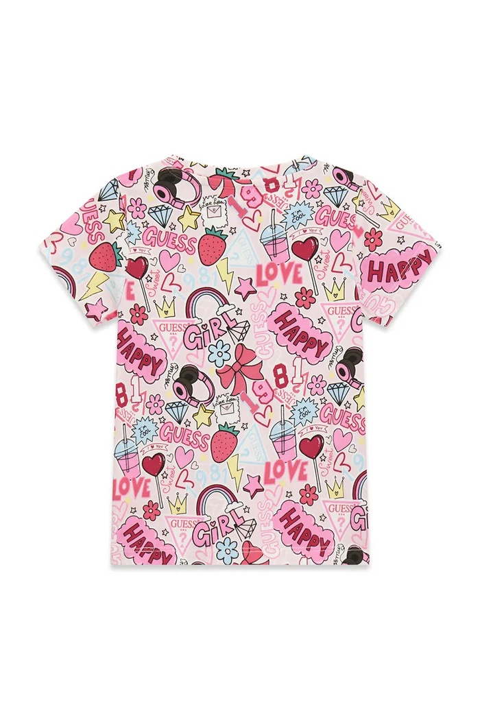 Guess T-shirt dziecięcy bawełniany z elastanem K6YI05.K3668.9BY2 różowy AW26