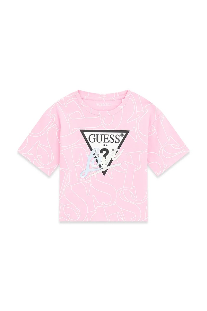 Guess T-shirt dziecięcy bawełniany z elastanem różowy J6YI05.K3696.9BY2