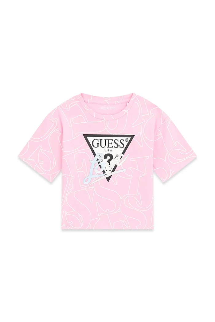 Guess T-shirt dziecięcy bawełniany z elastanem różowy J6YI05.K3696.9BY2