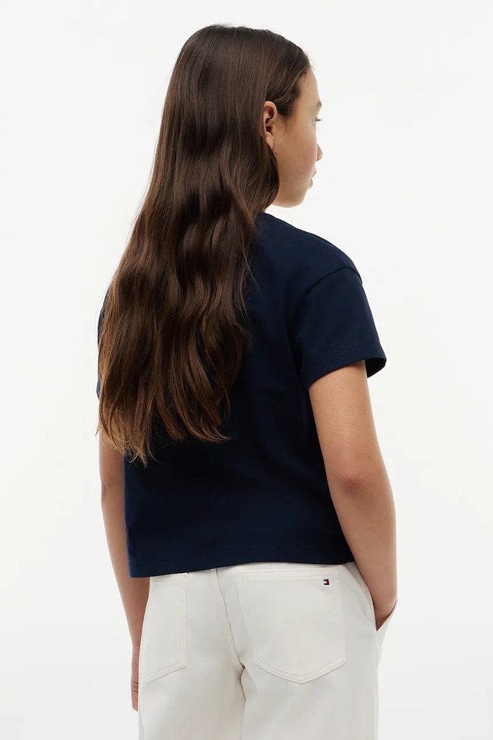 Dziewczynka Tommy Hilfiger T-shirt dziecięcy bawełniany KG0KG09488.9BY2 granatowy