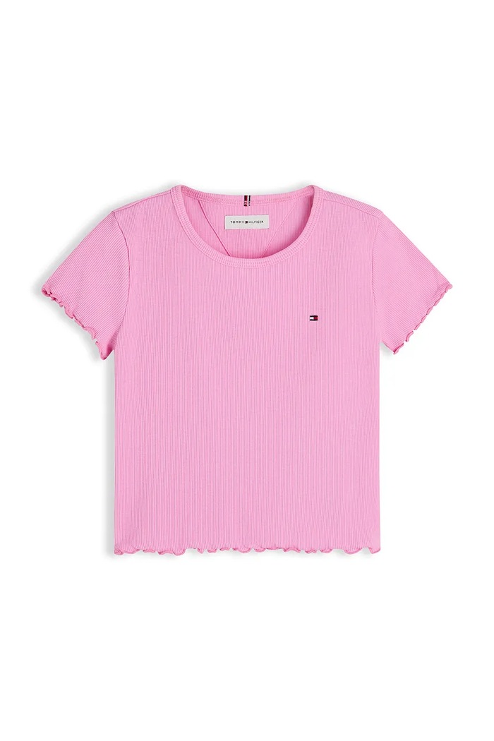 Tommy Hilfiger T-shirt dziecięcy z bawełną KG0KG08590.128.176.9BY2 różowy AW26