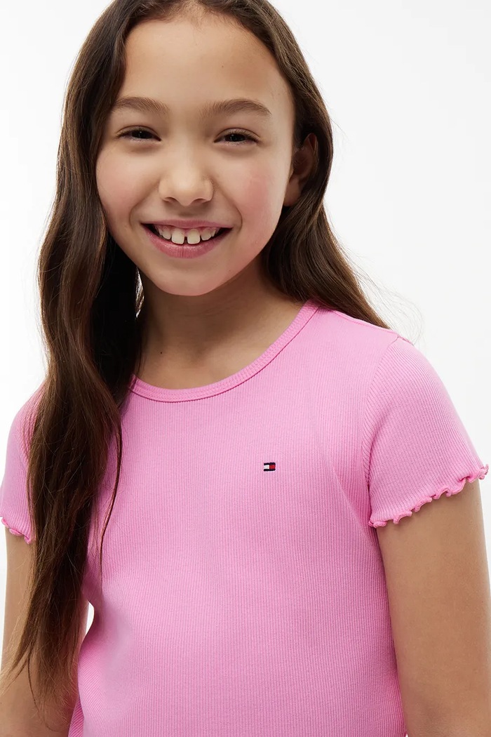 Tommy Hilfiger T-shirt dziecięcy z bawełną KG0KG08590.128.176.9BY2 różowy