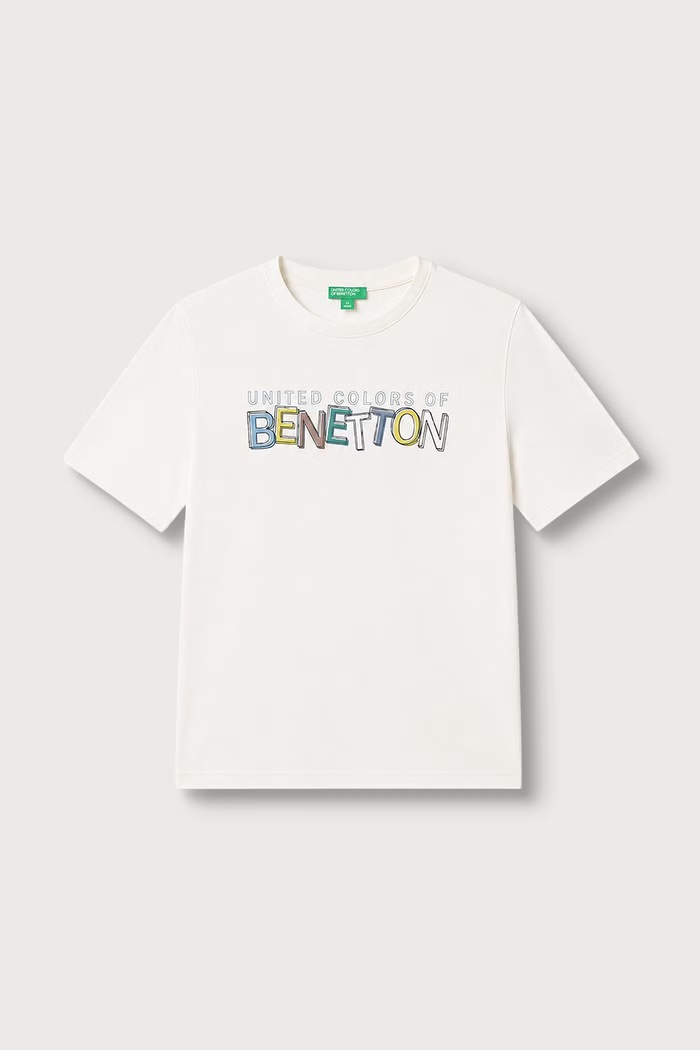 United Colors of Benetton T-shirt dziecięcy bawełniany beżowy 3I1XC10UE.G.Seasonal