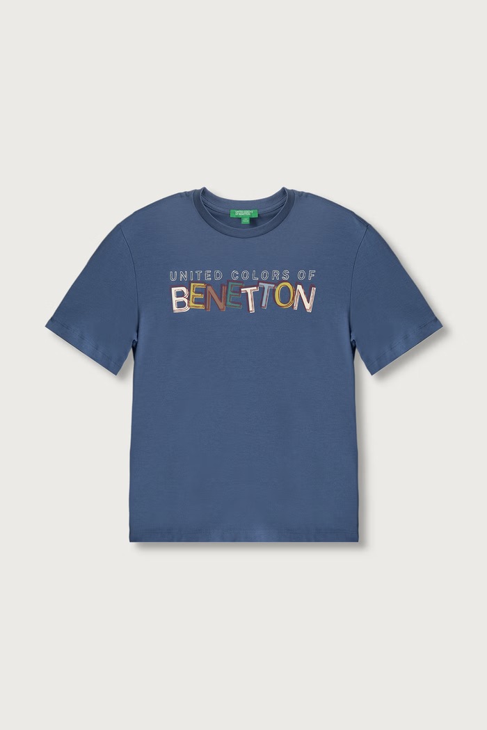United Colors of Benetton T-shirt dziecięcy bawełniany niebieski 3I1XC10UE.G.Seasonal