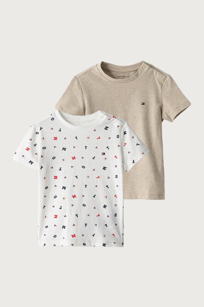 Tommy Hilfiger T-shirt dziecięcy bawełniany z elastanem 2-pack beżowy KN0KN02318.9BY2