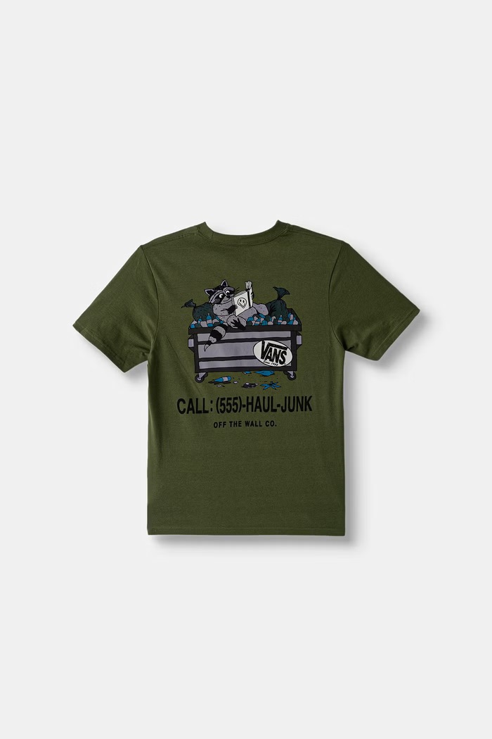 Vans T-shirt dziecięcy bawełniany Dumpster Raccoon SS Tee VN000XBQGRK1 zielony AW26