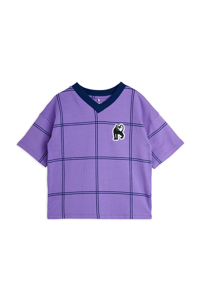 Mini Rodini T-shirt dziecięcy bawełniany z elastanem Check 26620126 fioletowy AW26