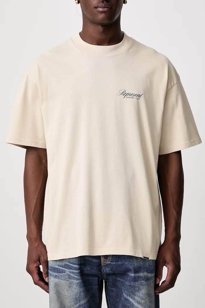 T-shirt bawełniany męski Represent beżowy OCM41201.W