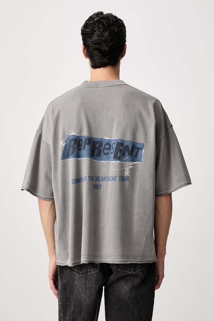 Represent T-shirt bawełniany męski szary MLM101074