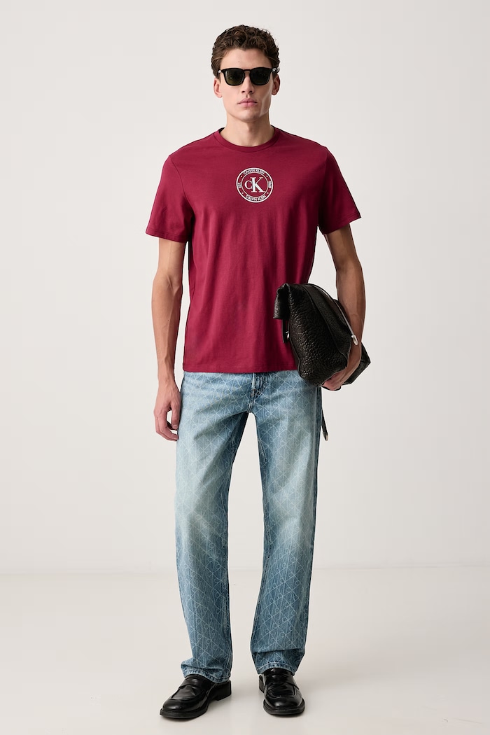 Calvin Klein Jeans T-shirt męski bawełniany LV04RH817G bordowy AW26