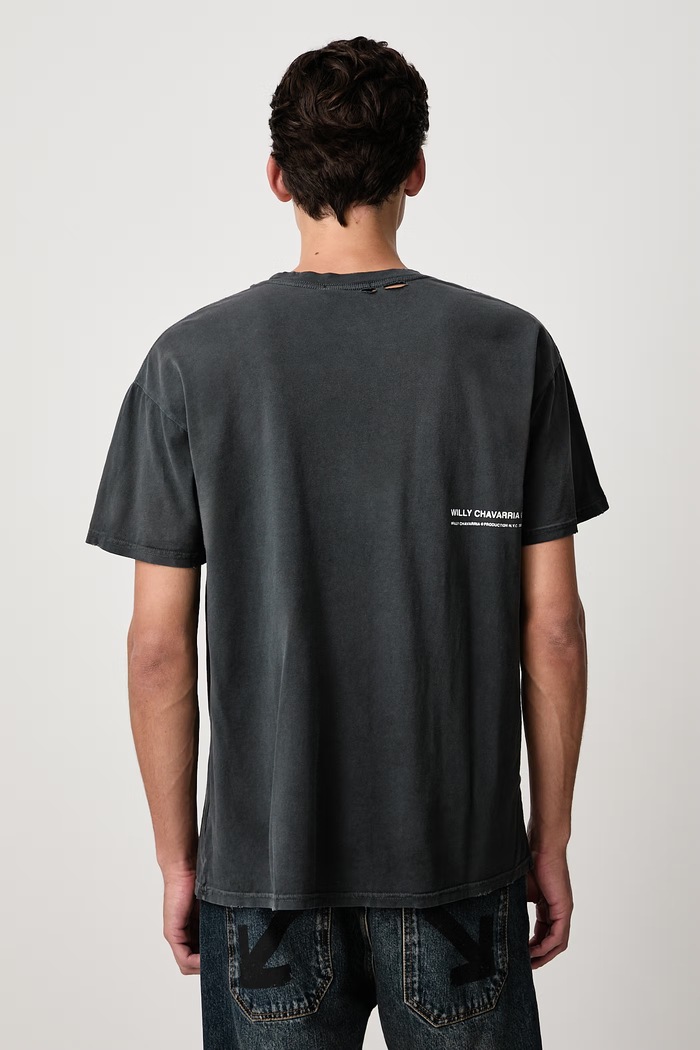 Îmbrăcăminte Willy Chavarria KEEP PRAYING BITCHES EASY tricou oversized din bumbac pentru bărbați MUJTE018.062N negru