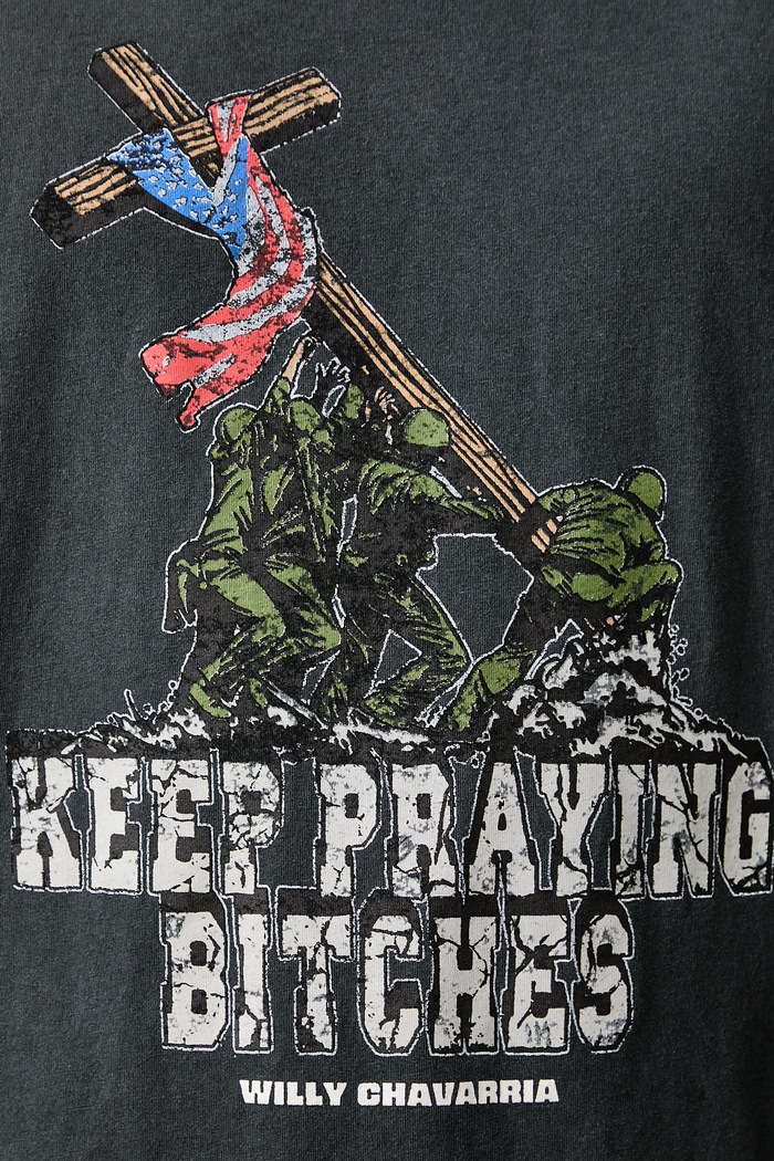 Willy Chavarria KEEP PRAYING BITCHES EASY tricou oversized din bumbac pentru bărbați MUJTE018.062N