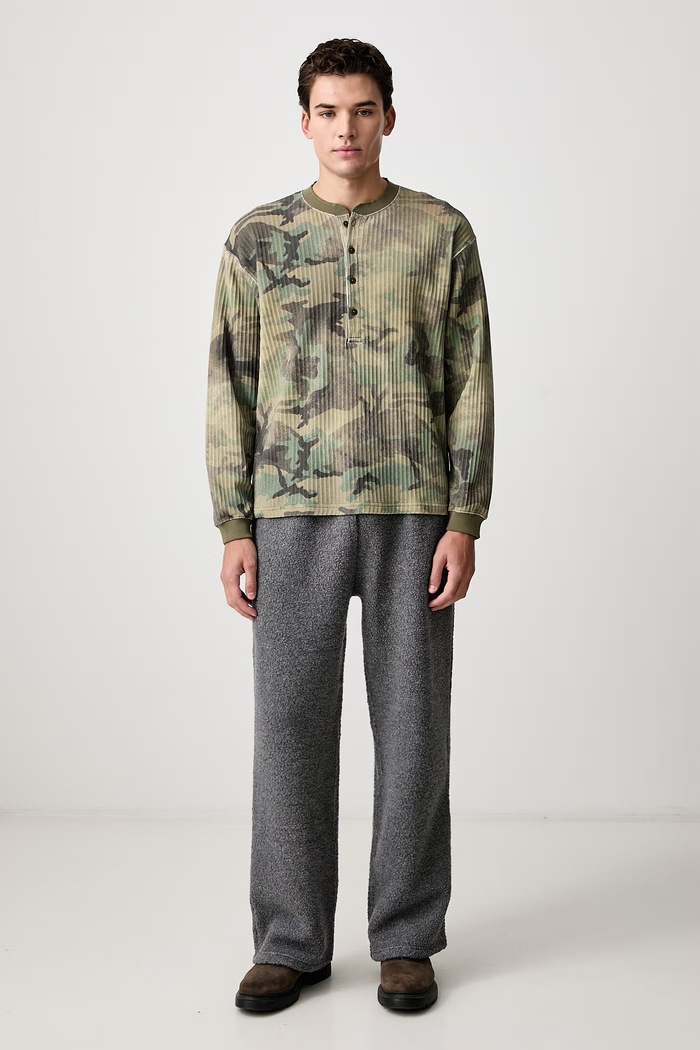 BEAMS Longsleeve męski z bawełną 1114.1235.120 zielony AW26